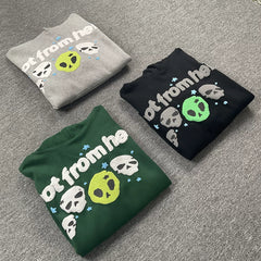 Broken Planet Fashion Street Letter Skull Hair Bubble Printed Velvet Hoodie Men and Women