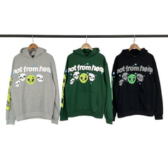 Broken Planet Fashion Street Letter Skull Hair Bubble Printed Velvet Hoodie Men and Women
