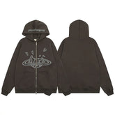 Broken Planet Cracked Planet Zip Up Hoodie - Dark Brown