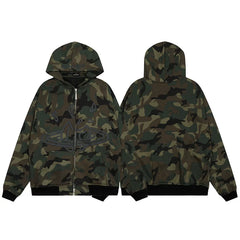 2024 autumn casual hooded sweatshirt high street style camouflage cardigan jacket loose fit