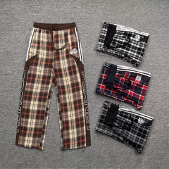 Broken Planet American High Street Trendy Brand Retro Casual Color Contrast Embroidered Loose Plaid Straight Pants Ins