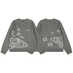 Broken planet European and American high street fashion brand letter embroidery jacquard loose round neck knitted sweater for men and women