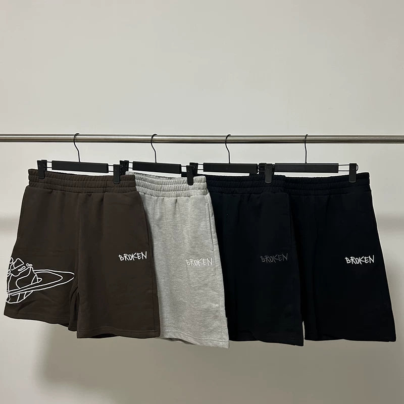 Broken Planet shorts, European and American high street fashion brands, summer sports and leisure, embroidered loose cotton five quarter pants