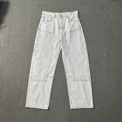 Broken Planet Washed Double Knee Wide Leg Jeans - Light Grey