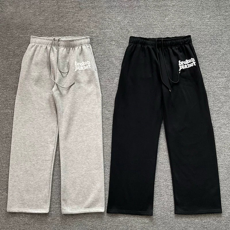 Broken Planet American High Street Trendy Brand Letter Foam Printed Loose and Velvet Straight Tube Casual Pants for Men