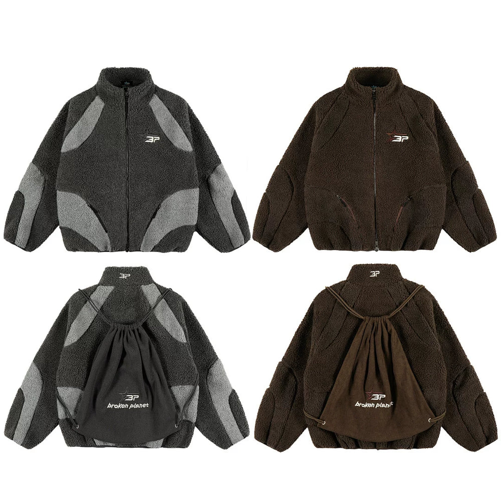 Broken planet, trendy retro autumn and winter casual niche design, warm fleece jacket jacket, ins