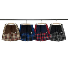 Broken Planet American High Street Trendy Brand Retro Splicing Color Contrast Embroidered Stripe Grid Drawstring Shorts Fog