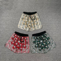 Broken Planet European and American high street fashion brand logo embroidered cashew flower full print striped checkered drawstring shorts