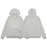 Broken Planet Cracked Planet Zip Up Hoodie - Heather Grey