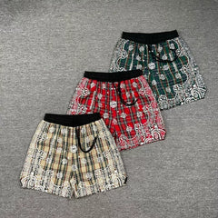 Broken Planet European and American high street fashion brand logo embroidered cashew flower full print striped checkered drawstring shorts