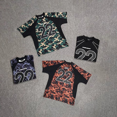 Broken planet shirt, trendy hip-hop street fashion, summer casual, color blocking splicing camouflage short sleeved T-shirt