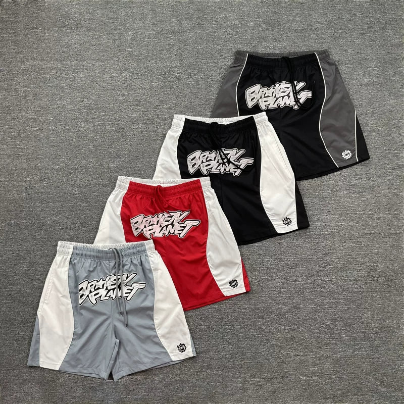 Broken Planet American High Street Trendy Brand Summer Color Contrast Embroidered Logo Printed Letter Beach Shorts Fog