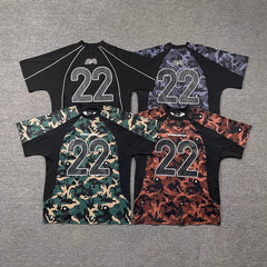 Broken planet shirt, trendy hip-hop street fashion, summer casual, color blocking splicing camouflage short sleeved T-shirt