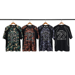 Broken planet shirt, trendy hip-hop street fashion, summer casual, color blocking splicing camouflage short sleeved T-shirt