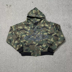 2024 autumn casual hooded sweatshirt high street style camouflage cardigan jacket loose fit