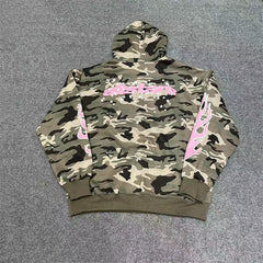 Meichao broken planet high street casual letter star foam print with velvet camouflage hooded sweatshirt fog