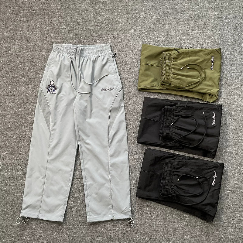 Broken planet American high street letter logo embroidered loose straight tube woven splicing casual pants trendy