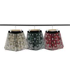 Broken Planet European and American high street fashion brand logo embroidered cashew flower full print striped checkered drawstring shorts