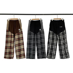 Broken Planet American High Street Trendy Brand Retro Contrast Casual Stripe Embroidered Checkered Straight Pants ins