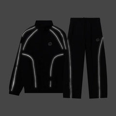 Broken planet reflective strip design for spring and autumn sports and leisure suit, men's and women's zipper jacket, pants