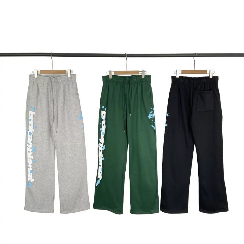 Broken planet European and American high street fashion brand autumn and winter casual letter foam printing with velvet straight leg pants fog