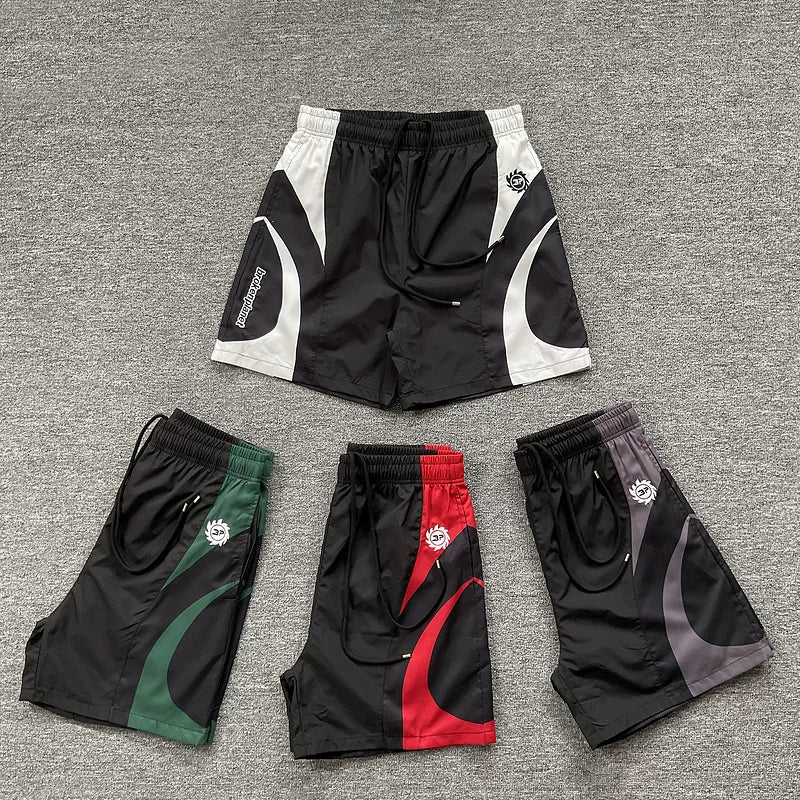 Broken Planet Hip Hop Street Retro Summer Color Match Splicing Embroidered Woven Speed Drying Shorts Fog