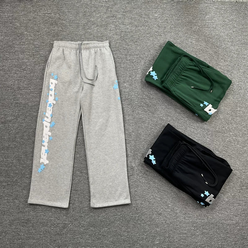 Broken planet European and American high street fashion brand autumn and winter casual letter foam printing with velvet straight leg pants fog
