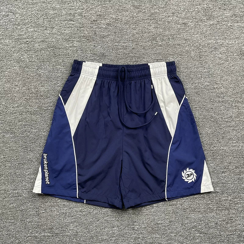 Broken planet, trendy high street, retro sports and leisure, summer color blocking splicing, woven quick drying shorts for men