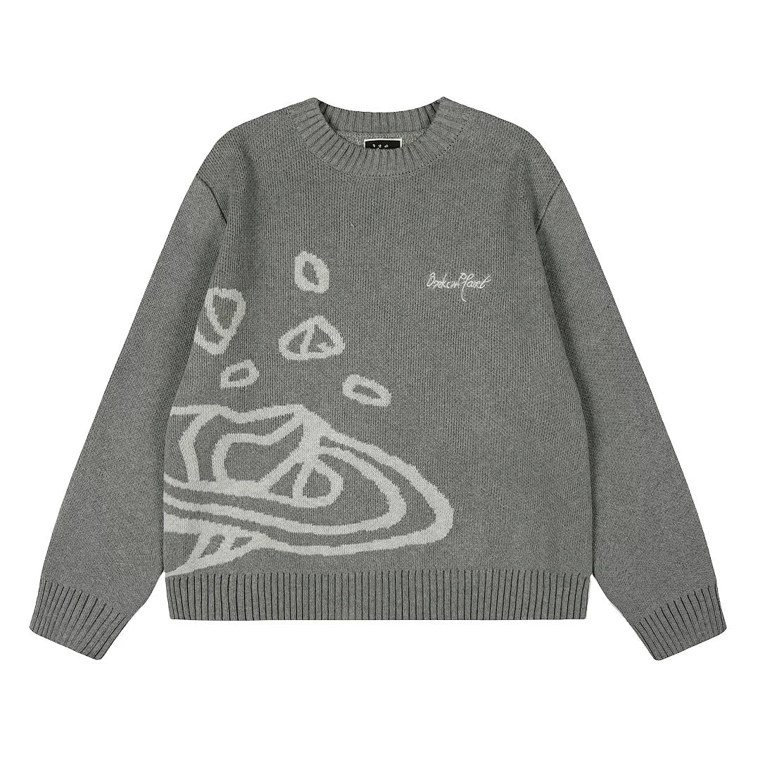 Broken planet European and American high street fashion brand letter embroidery jacquard loose round neck knitted sweater for men and women