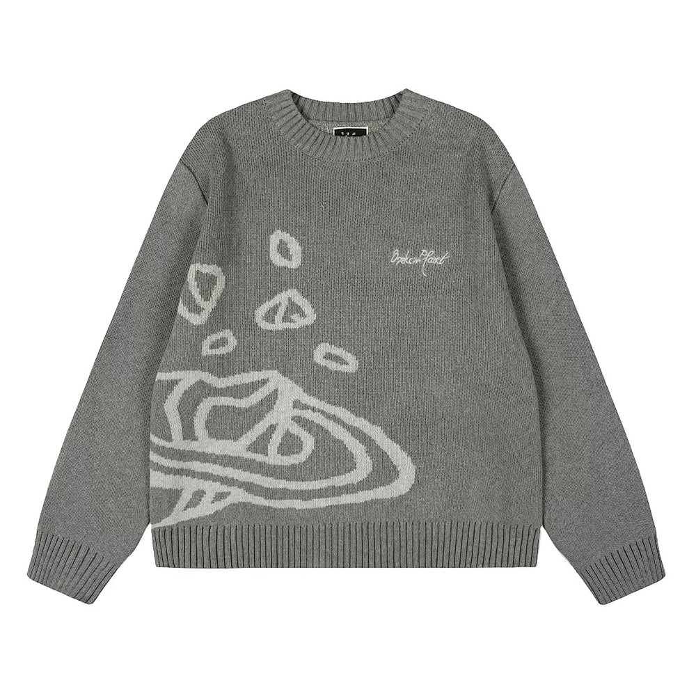 Broken planet European and American high street fashion brand letter embroidery jacquard loose round neck knitted sweater for men and women