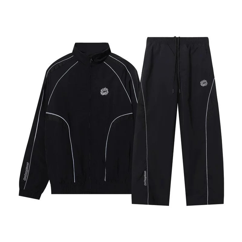Broken planet reflective strip design for spring and autumn sports and leisure suit, men's and women's zipper jacket, pants
