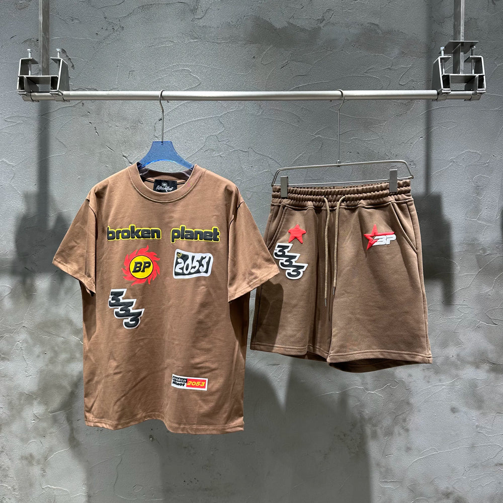 broken planet European and American high street fashion brand summer sports leisure loose cotton short-sleeved T-shirt shorts suit
