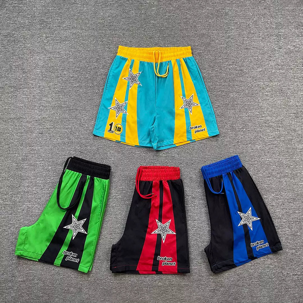 Broken planet, trendy and fashionable street style, summer casual, color blocking, embroidery, woven, quick drying beach shorts, ins