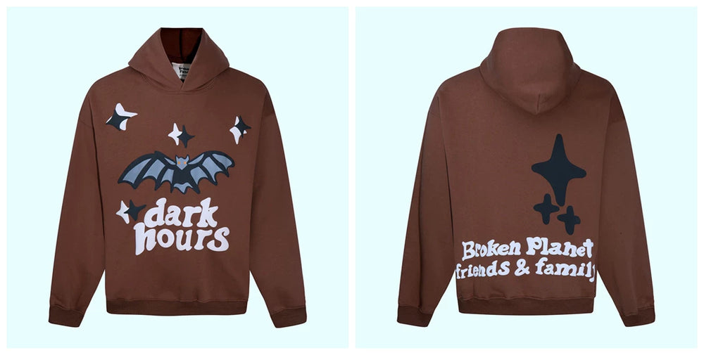 Broken planet hoodie, trendy high street, autumn and winter casual foam printed fleece couple hooded sweatshirt (19)