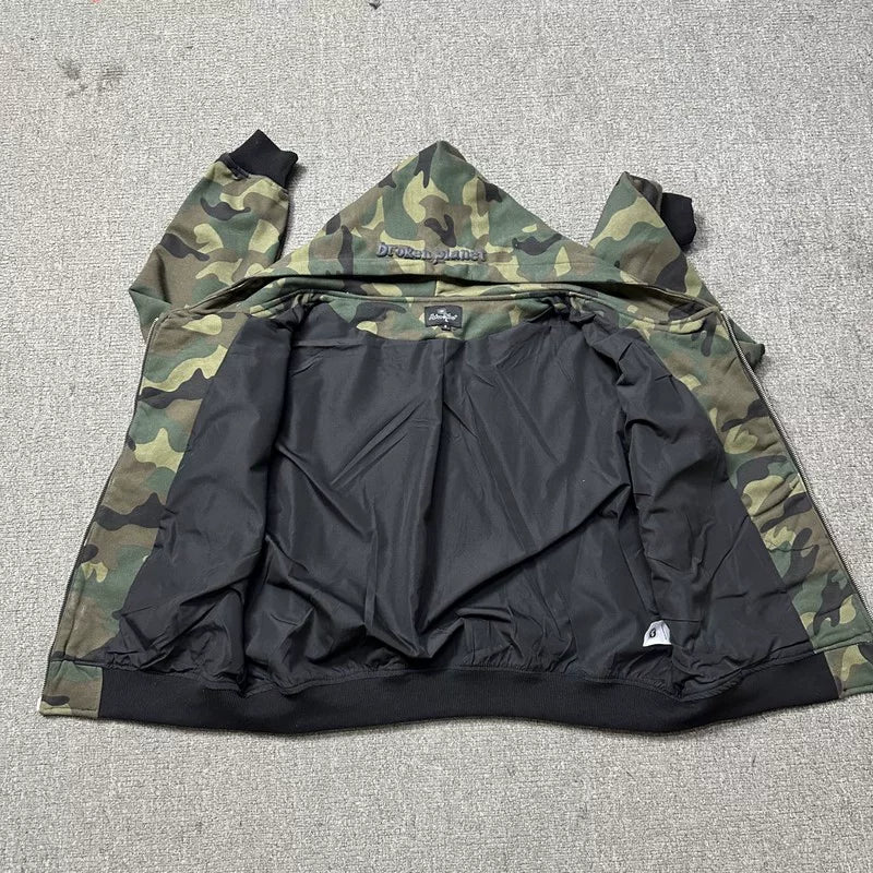 2024 autumn casual hooded sweatshirt high street style camouflage cardigan jacket loose fit