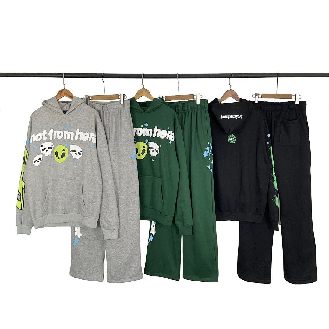 Broken Planet European and American Trendy Brand Autumn/Winter Sports and Leisure Foam Printed Velvet Hoodie Pants Set ins