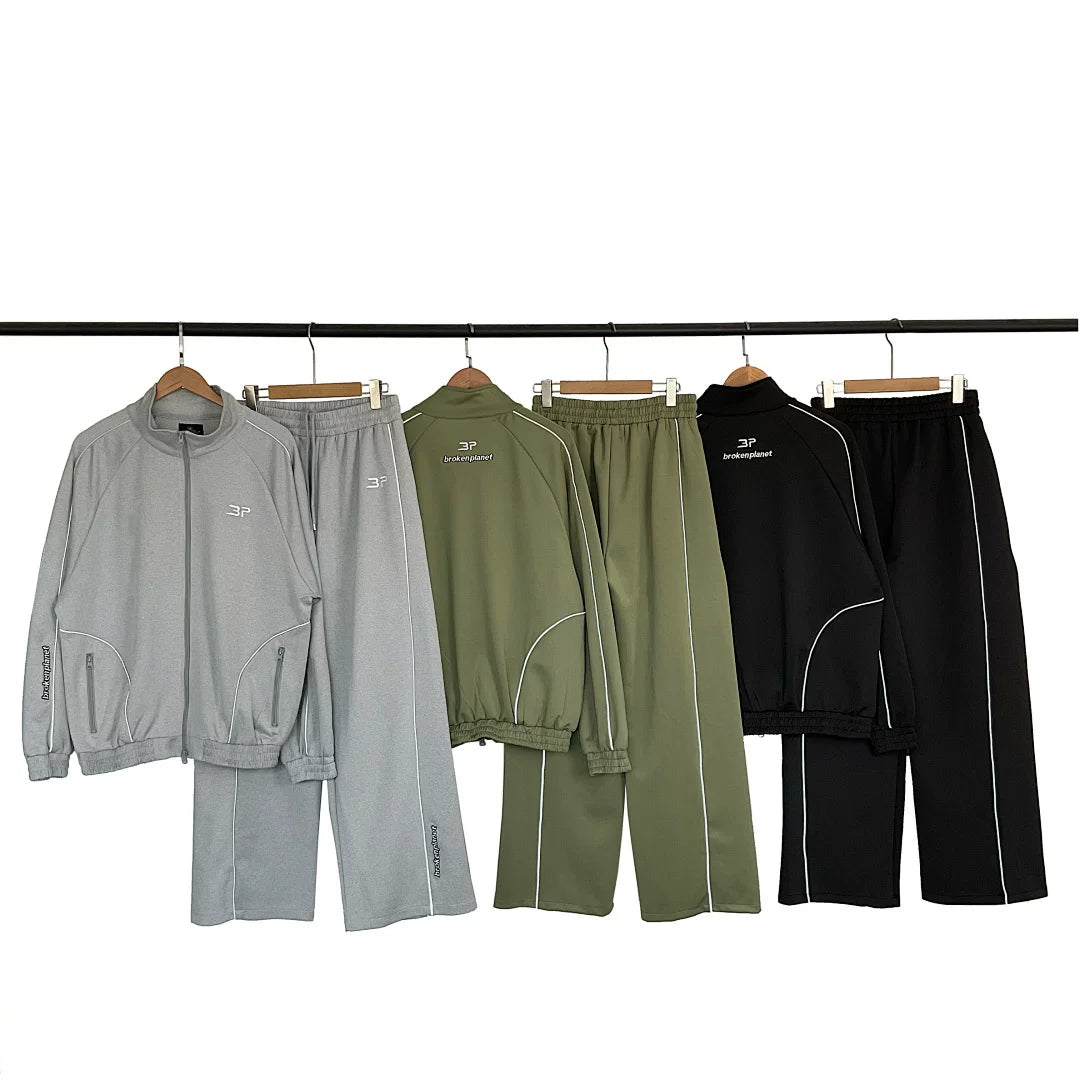 Broken Planet Fashion High Street Spring and Autumn Sports Leisure Embroidery Zipper Hoodie Coat Pants Set Fog