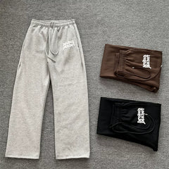 Broken Planet High Street Trendy Brand Autumn/Winter Sports and Leisure with Fleece Letter Printed Loose Straight Pants for Men