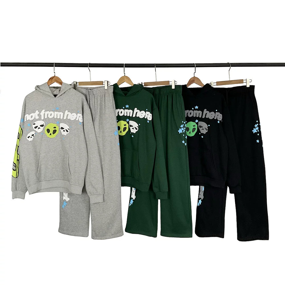 Broken Planet European and American Trendy Brand Autumn/Winter Sports and Leisure Foam Printed Velvet Hoodie Pants Set ins