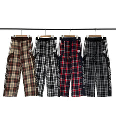 Broken Planet American High Street Trendy Brand Retro Casual Color Contrast Embroidered Loose Plaid Straight Pants Ins