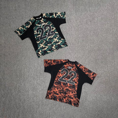 Broken planet shirt, trendy hip-hop street fashion, summer casual, color blocking splicing camouflage short sleeved T-shirt