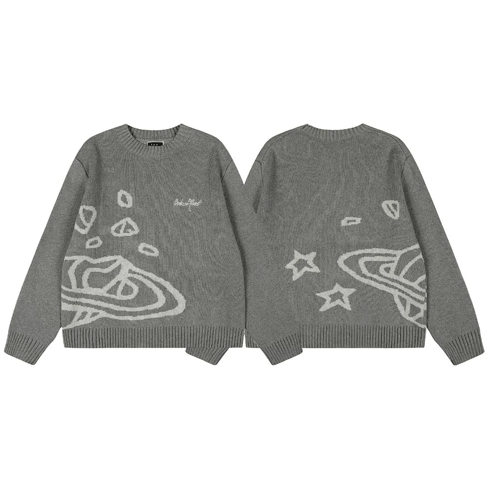 Broken planet European and American high street fashion brand letter embroidery jacquard loose round neck knitted sweater for men and women