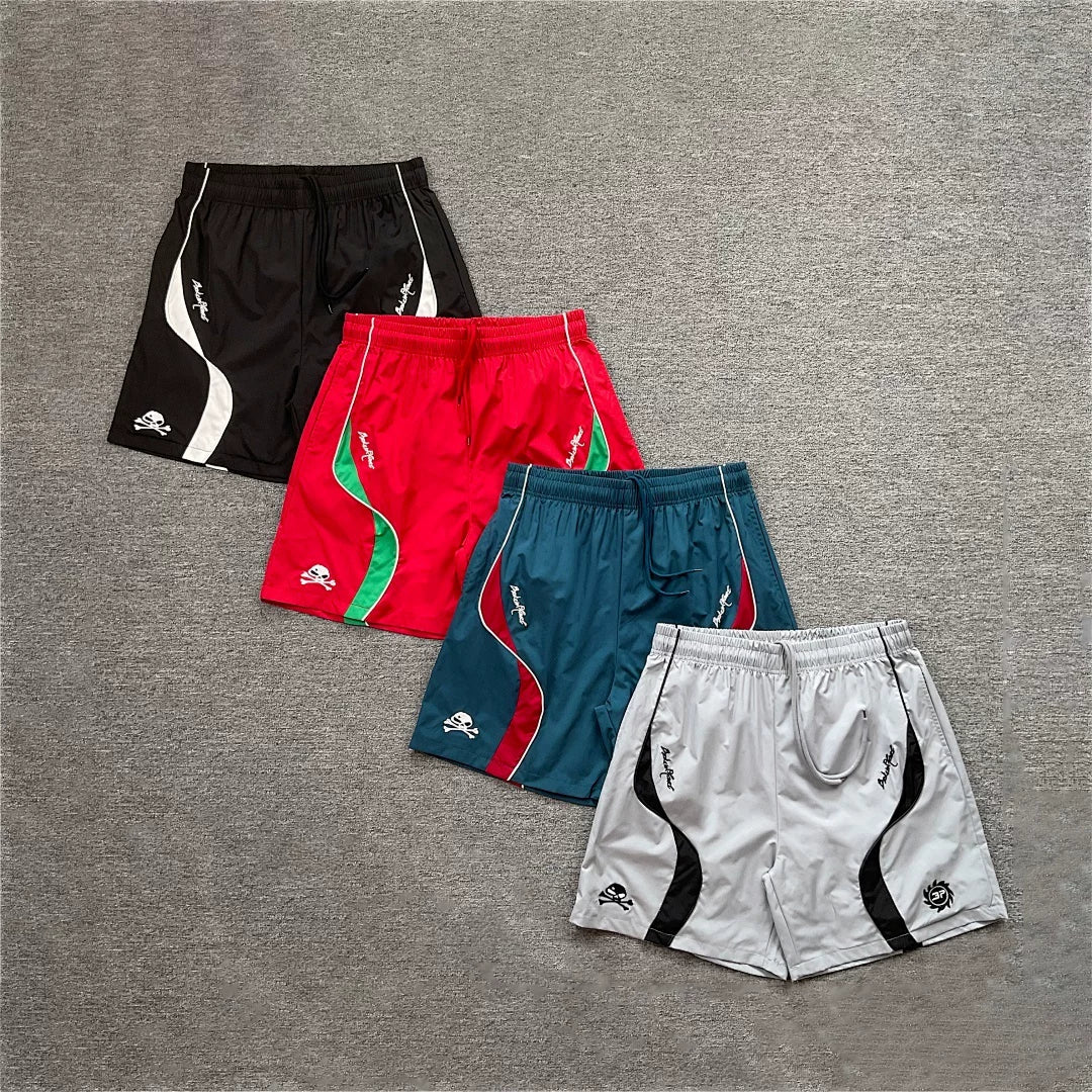 Broken planet, trendy high street, sports and leisure, contrasting colors, skull badge, embroidered letters, woven shorts, summer