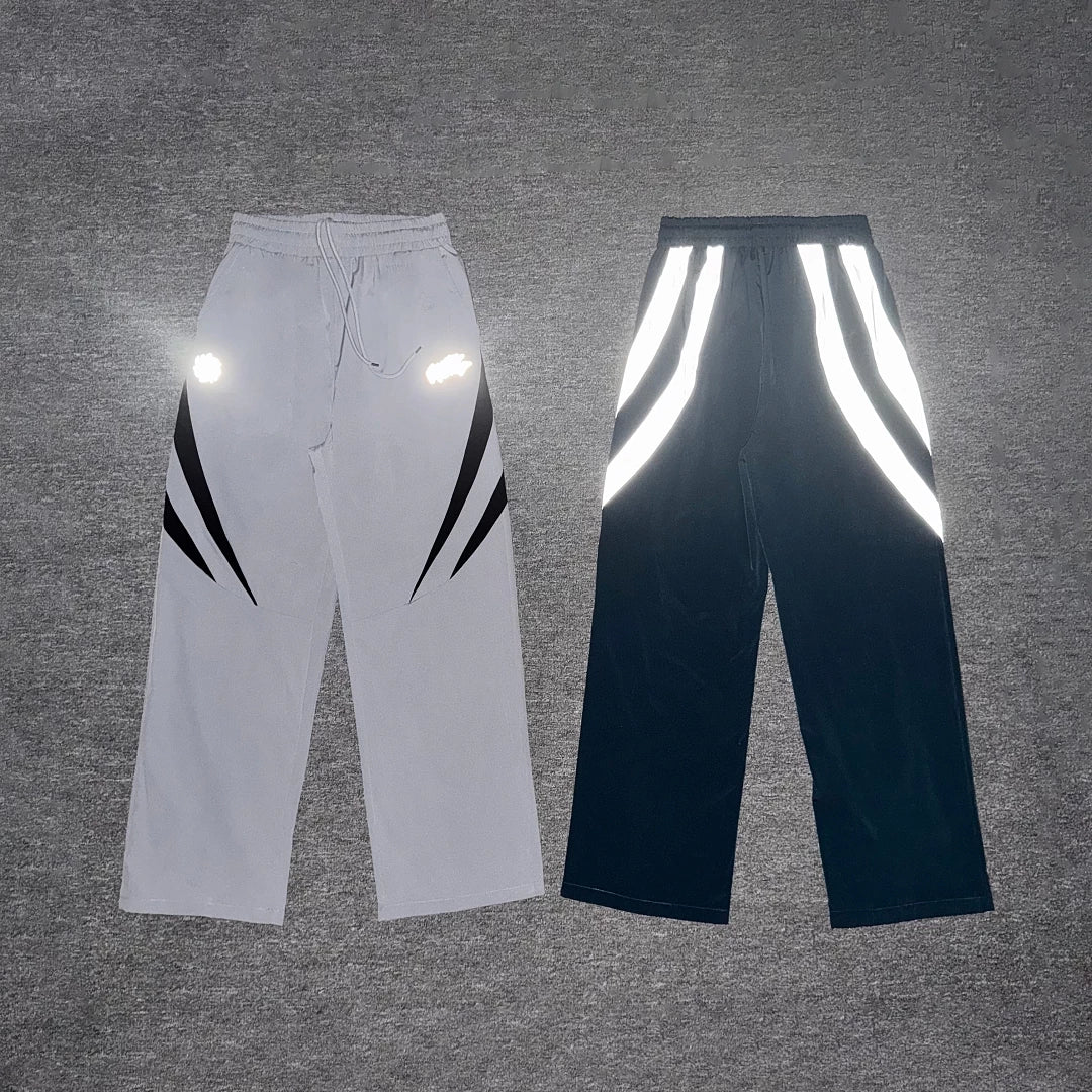 Broken Planet High Street Retro Casual Reflective Printed Design Loose Woven Drawstring Straight Pants Trendy
