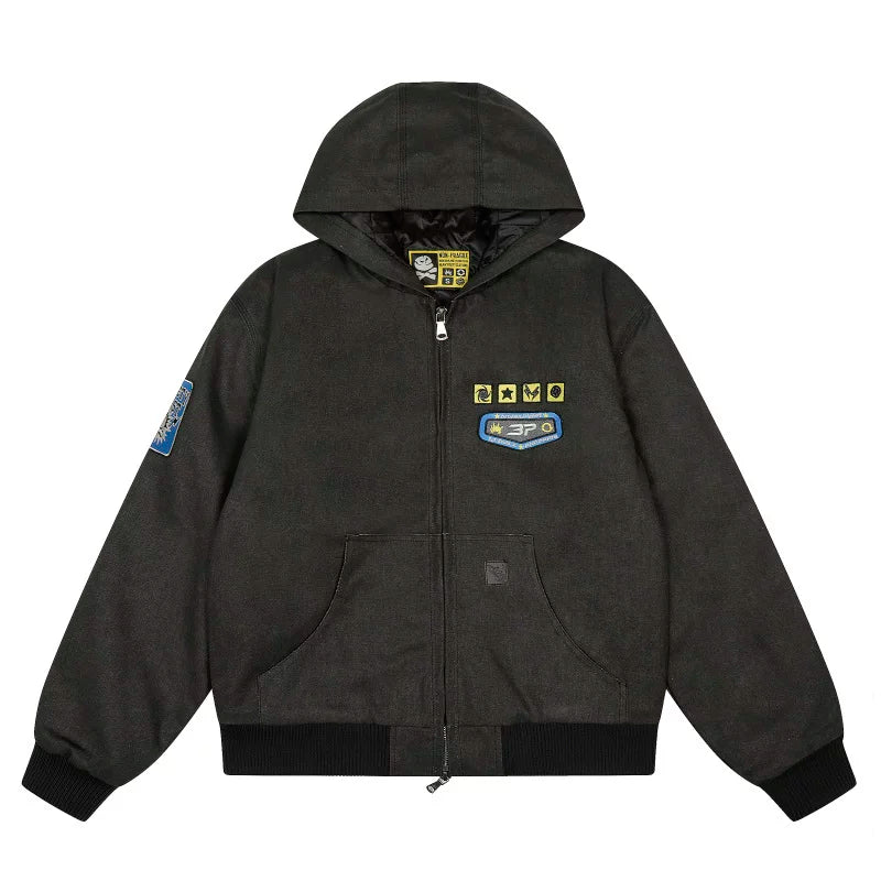Broken planet jacket, retro and trendy embroidered logo, autumn and winter thick cotton jacket with zipper cover