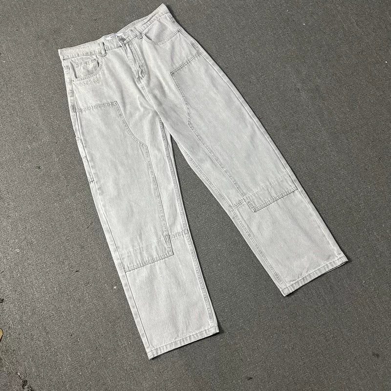 Broken planet jeans, American high street vibe, niche design, trendy loose straight leg jeans
