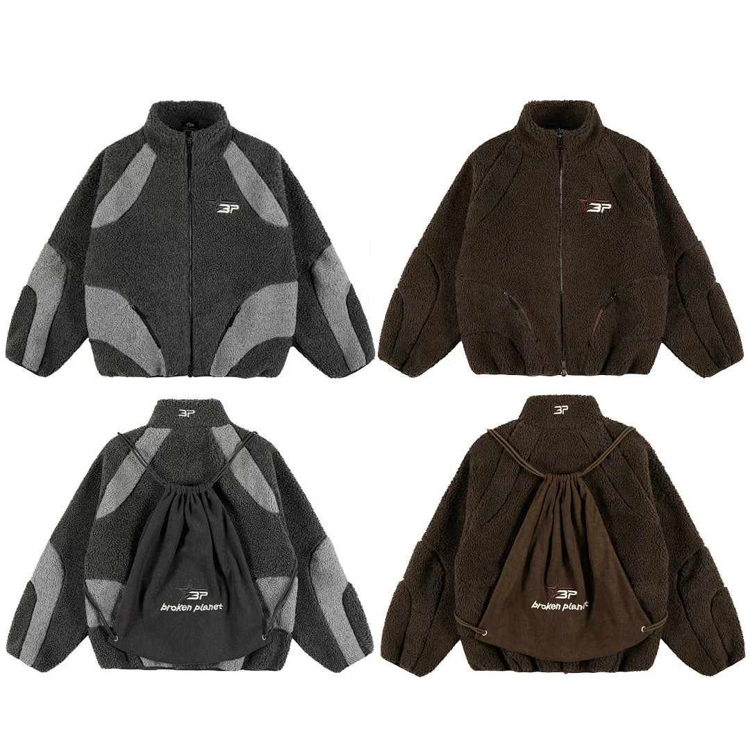 Broken planet, trendy retro autumn and winter casual niche design, warm fleece jacket jacket, ins
