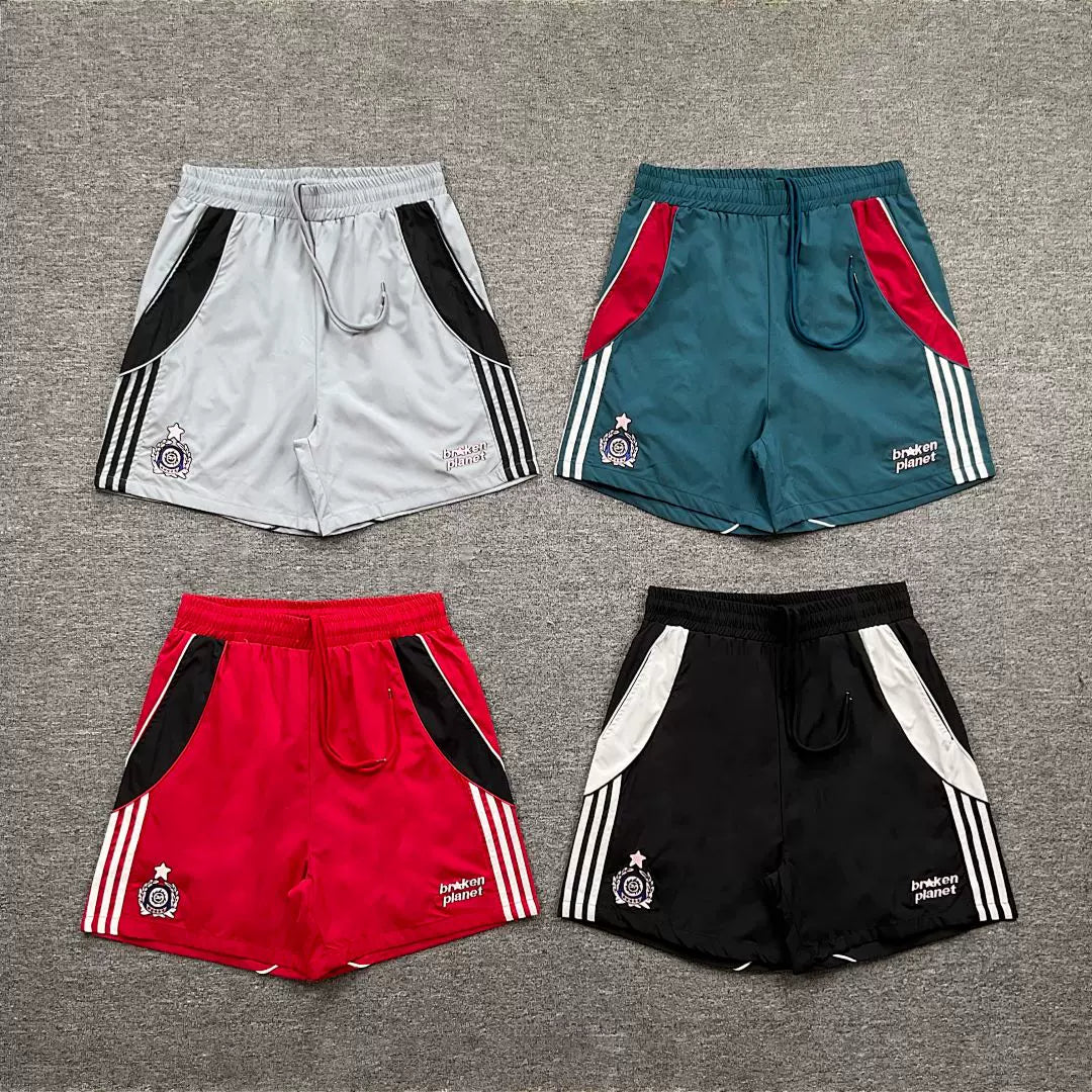 Broken planet, trendy high street, retro summer, contrasting colors, embroidered badges, striped quick drying beach shorts for men