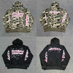 Meichao broken planet high street casual letter star foam print with velvet camouflage hooded sweatshirt fog