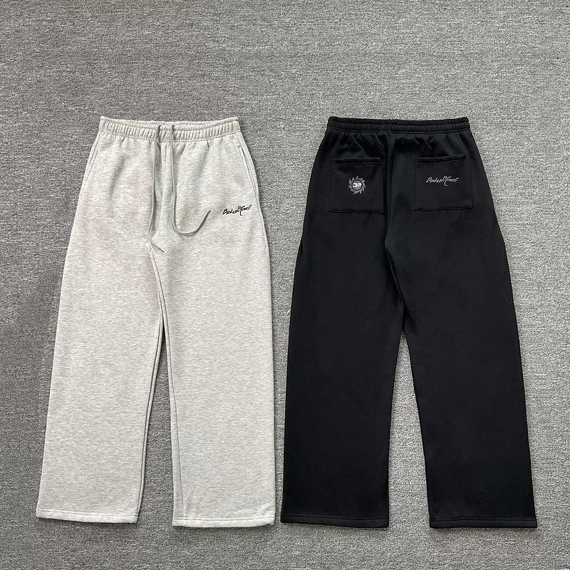 Broken planet letter embroidery and velvet sweatpants, American street sports and casual men's and women's straight leg pants ins